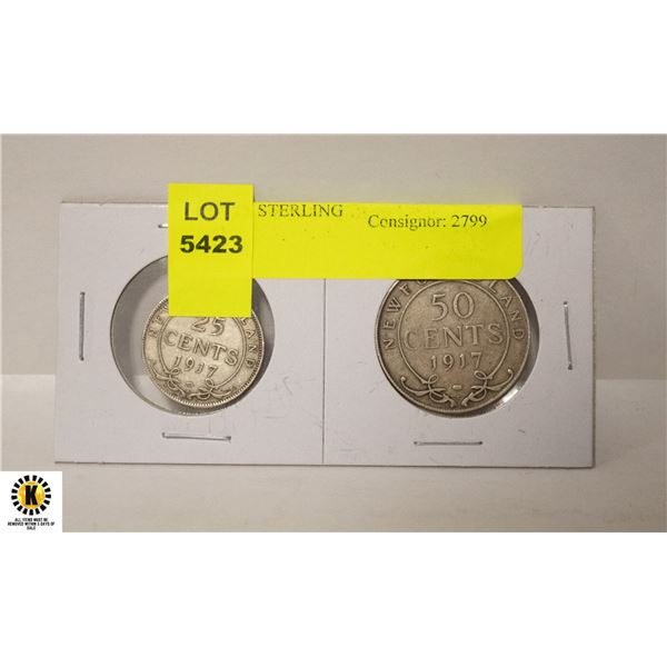 1917 NEWFOUNDLAND 25 & 50 CENTS STERLING