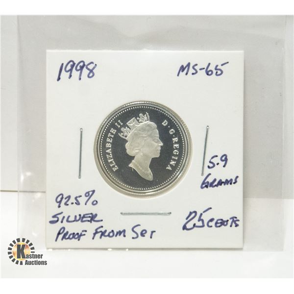 1998 92.5% SILVER 25 CENT COIN