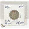 Image 1 : 1905 92.5% SILVER KING EDWARD 25 CENTS