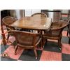 Image 1 : SOLID WOOD TABLE W/4 CURVED RATTAN BACK CHAIRS