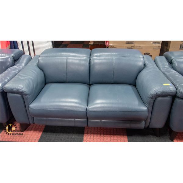 BLUE LEATHER POWER RECLINER SOFA 2 SEATER