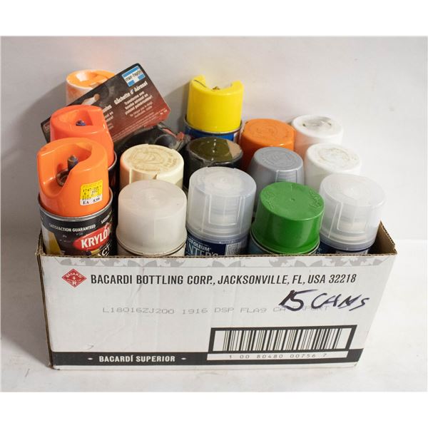 BOX OF 15 CANS ASSORTED SPRAY PAINT