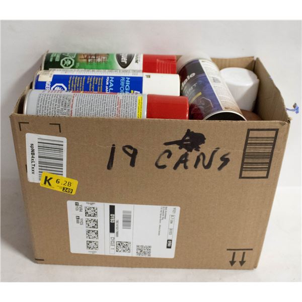 BOX OF 19 CANS ASSORTED SPRAY PAINT