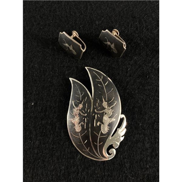 Vintage Siam Sterling Silver Brooch & Earrings