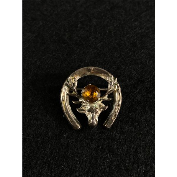 Nice Stag's Head & Horseshoe Scottish Sterling Brooch