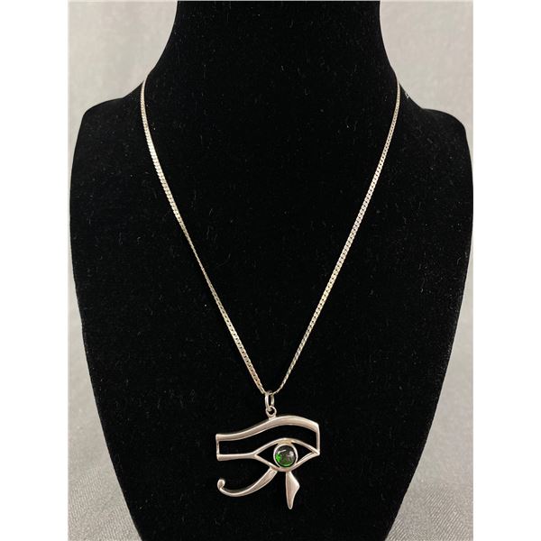 18" L Sterling Silver Chain with Eye of Horus 925 Silver Pendant. Artist Signed G