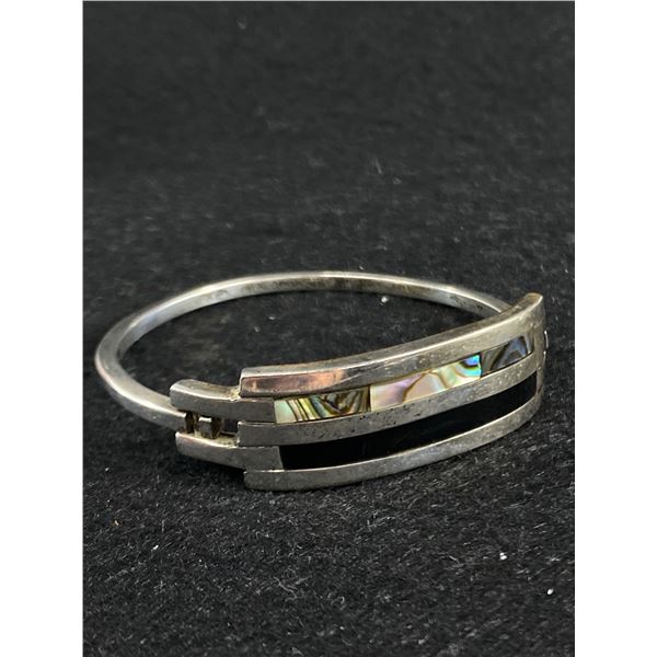 Sterling Silver Alpaca Bracelet with Inlay Abalone/Mother of Pearl