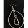 Image 2 : Vintage Sterling Silver 925 Double Hoop Tear Drop Dangle Earring 2.5" 10.4g - Tested