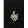 Image 1 : Vintage 14K White Gold Filigree Heart Pendant with Diamond- Makers Mark - 1" - 1.2g - Tested