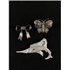 Image 1 : 3 Vintage Sterling Silver Brooch Pin -  WFS Filigree Butterfly, Rare Siam Swordfish, Bow ("B" in Hex