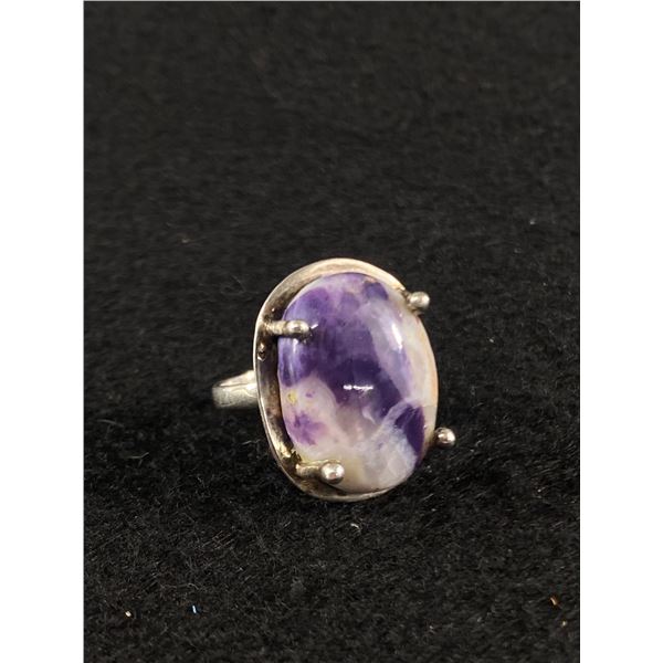 Vintage Sterling Silver Purple Agate Ring Size 7 - 7.8g - Tested