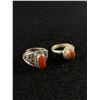Image 1 : Two Vintage Ornate Sterling Silver Rings: Red Coral Ornate Adjustable Size 7 - Navajo Sandstone Ring