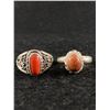 Image 2 : Two Vintage Ornate Sterling Silver Rings: Red Coral Ornate Adjustable Size 7 - Navajo Sandstone Ring