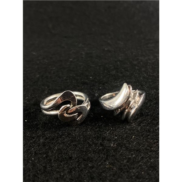 Two Vintage Sterling Silver Modernist Abstract Rings Size 6.5 & 7.75 - 10.3g - Tested