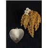 Image 2 : Vintage Signed Coro Lot - Goldtone Leaf Brooch with Faux Pearls 2.5", Curled Leaf Brooch Matching Cl
