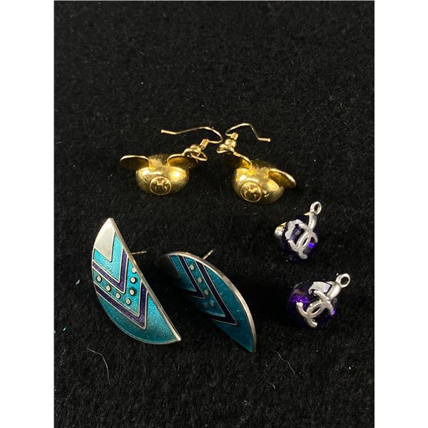 Vintage Earring Lot: Rare Mickey Mouse Hat Earrings Signed Disney, CC Earring Jackets, Roccoco Blue 
