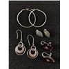 Image 1 : Lot Of 4 Vintage Sterling 925 Silver Earrings, Screwback Garnet Flowers, Clip on Marcasite, Hoops & 