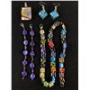 Image 1 : Millefiori Art Glass Lot: 10" Ankelet, 18" Necklace, 1.75" Pendant, 925 Sterling Earrings - Tested