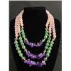 Image 1 : Triple Strand Genuine Rose Quartz, Jade and Amethyst Stone Necklace