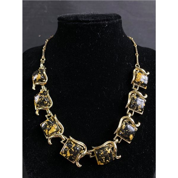 1950s Celluloid w/ Gold Flakes Inlay Choker Necklace