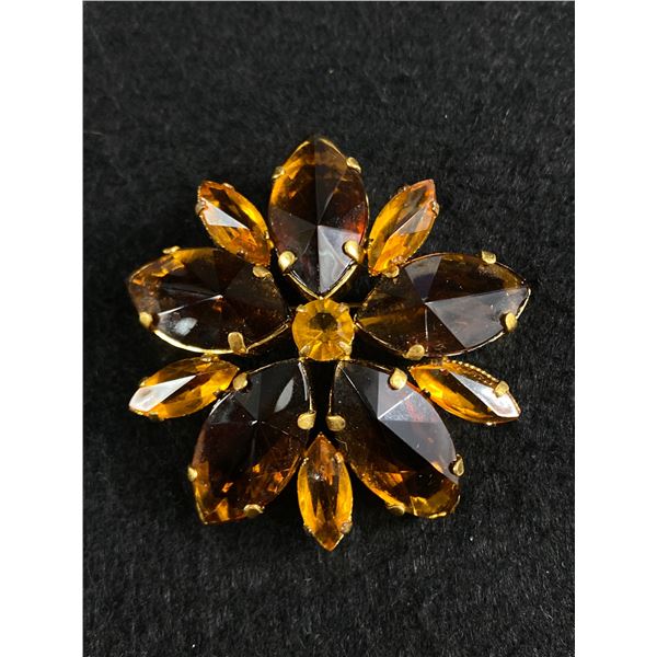 Beautiful & Large 50's Rhinestone Brooch Topaz Colour