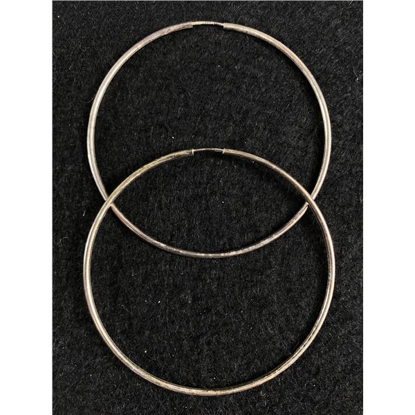 Pair of Large 3" + Sterling Silver Hoop Earrings
