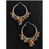 Image 1 : Exceptional Large Sterling Hoop Earrings with Semi Precious Stone Beads