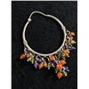 Image 2 : Exceptional Large Sterling Hoop Earrings with Semi Precious Stone Beads