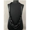 Image 1 : Gorgeous Vintage Black Glass Beads with Ribbon Tie Necklace. Possibly Mourning Jewelry