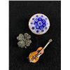 Image 1 : Vintage Milleflori ,Violin & Marcasite Flower Brooches