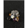 Image 1 : Unusual Sterling Silver Ring with Genuine Amethyst, Tigereye, Onyx, Moonstone