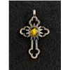 Image 1 : 925 Antique Silver Cross Large with Genuine Amber. Signed TMNS 925