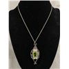 Image 1 : Vintage Sterling Silver Large Green Stone Pendant with Sterling Silver Chain