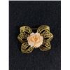 Image 1 : Gildid Metal & Coral ? Rose. 1950's Brooch
