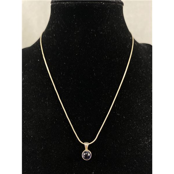 Mid Century Modern Look Sterling Necklace with Amethyst Drop