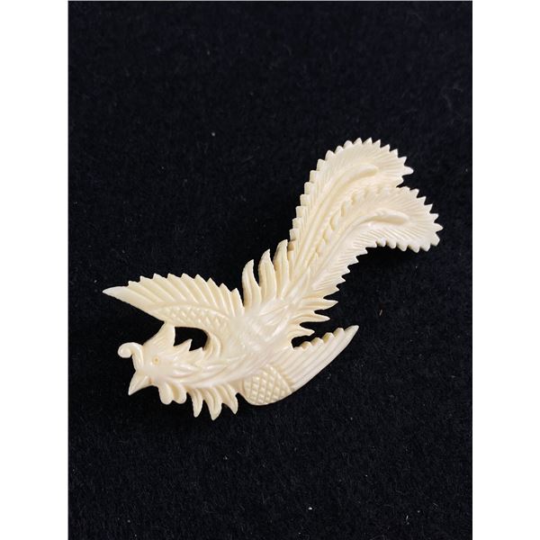 Vintage Hand Carved Phoenix Bird Bone Brooch