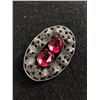Image 1 : Antique Sterling Silver Brooch with 2 Beautiful Rubilite Colored Stones