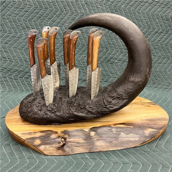 Cape Buffalo Horn Steak Knife Set - Includes Eight Knives