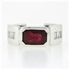 Image 4 : Unisex Vintage 14k Gold 3.55 ctw Rectangular GIA Burma Bezel Ruby & Diamond Ring