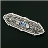 Image 2 : Antique Art Deco 14k White Gold Aquamarine & Diamond Open Filigree Wide Bar Pin