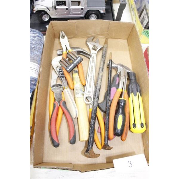 Cresent wrench, pliers, sided cutters, alignment