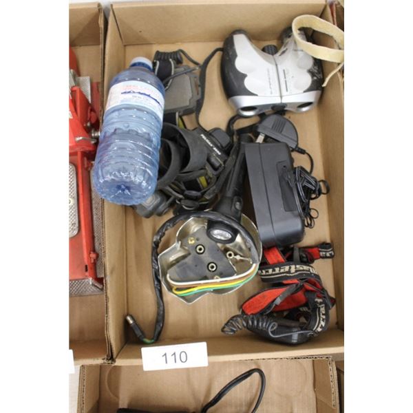 Binoculars, flashlight, pelican 2690