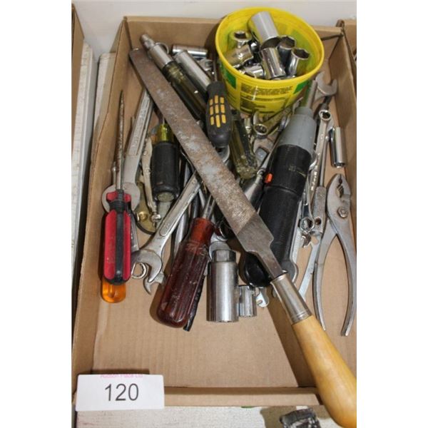 File, screwdrivers, sockets, combination