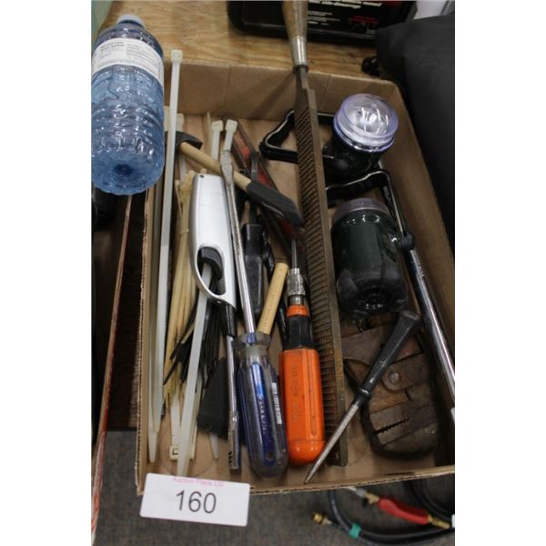 Rasp file, screwdrivers, pipe wrench, lighter,