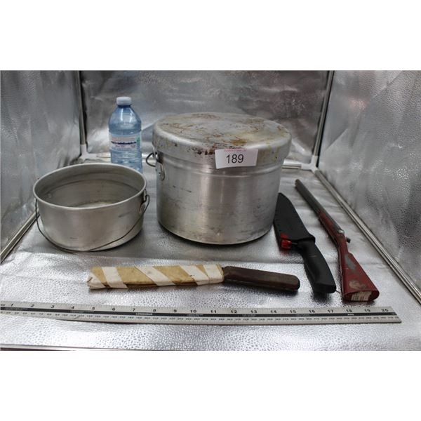 Hunting knifes, camp pots, gun model