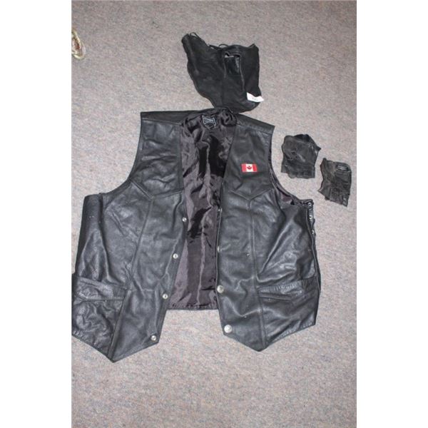 Leather vest size XXL, gloves,