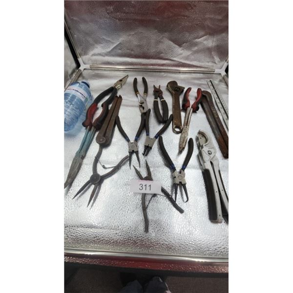 Spring clip pliers, needle nose pliers, shears