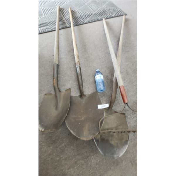 3 shovels, 1 rake