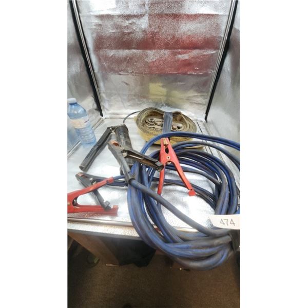 Boster cables, grease gun, ratchet strap