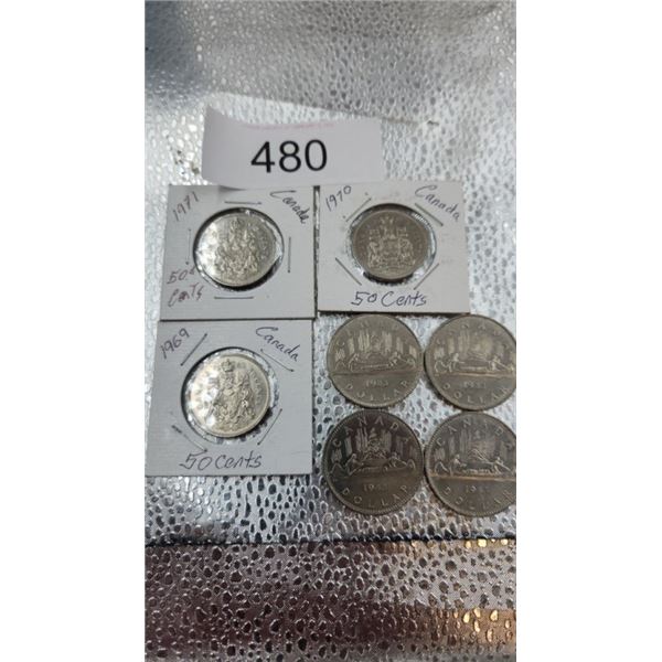 Canadian coins collection 4-one dolllar coins 1983